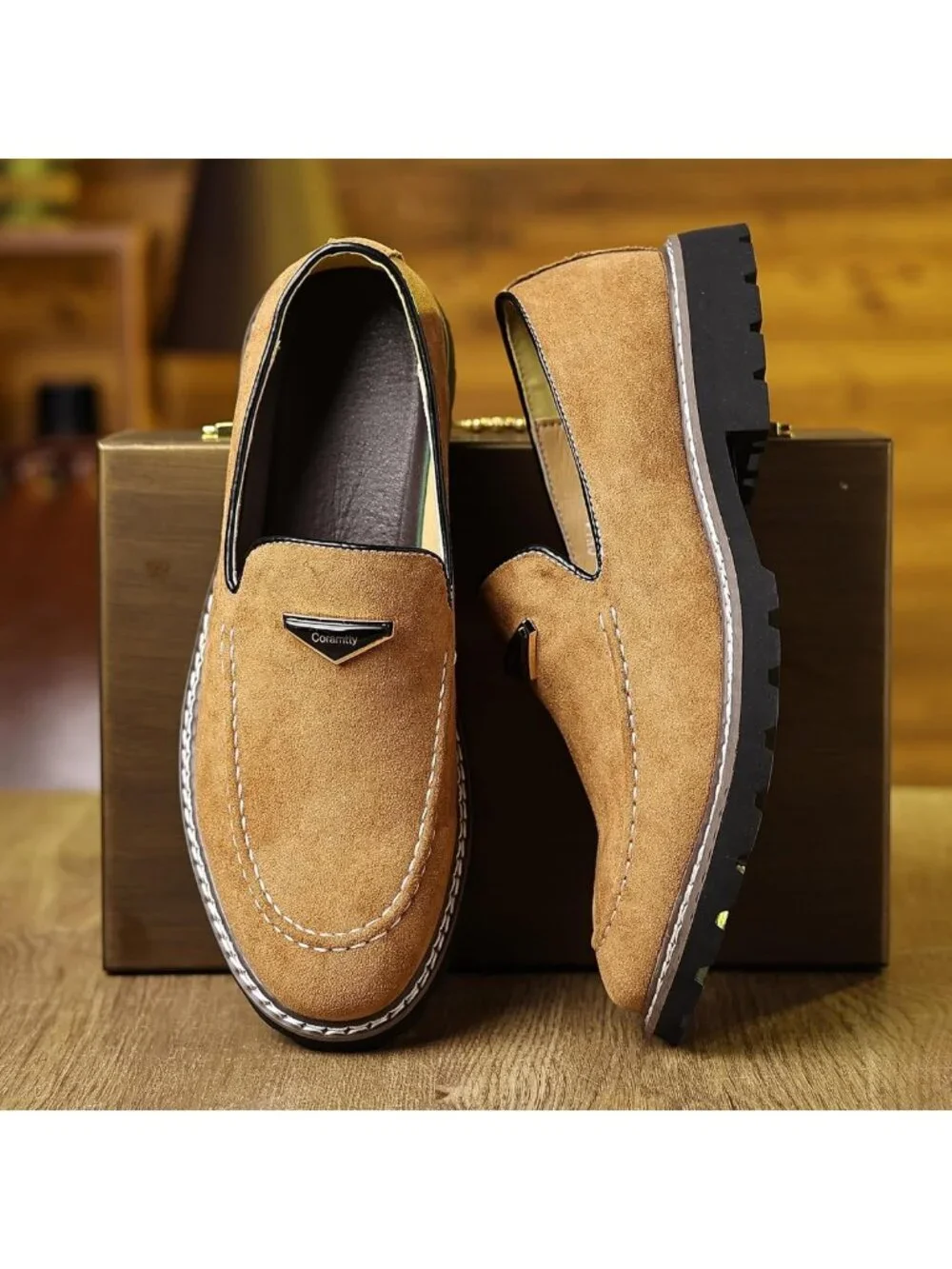 Stylish Vintage Suede Slip-On Dress Loafers for Men - Comfortable Walking Shoes